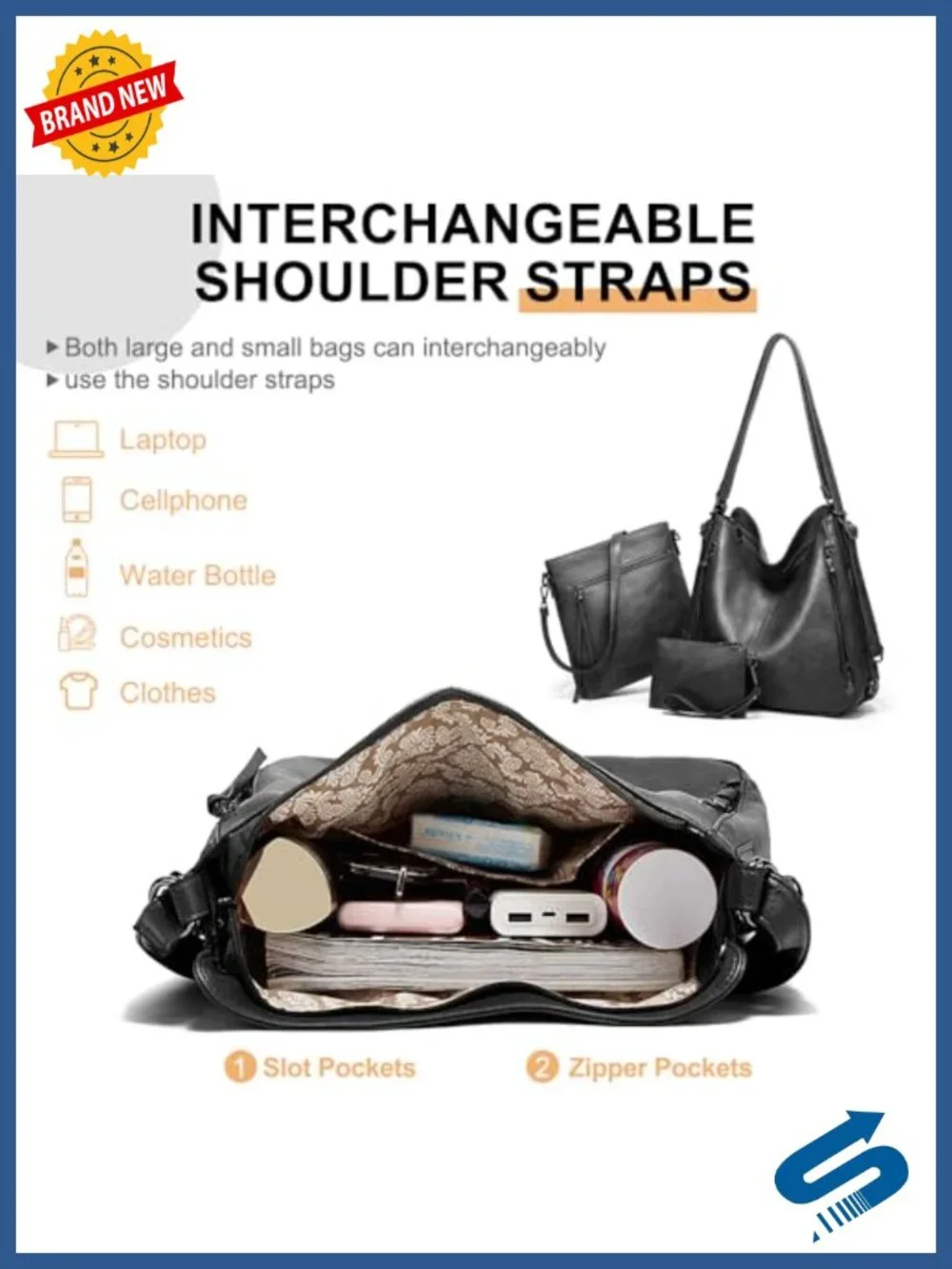 PU Leather Purses 3PCS Hobo Crossbody Bags Set for Women 3 in 1 Convertible